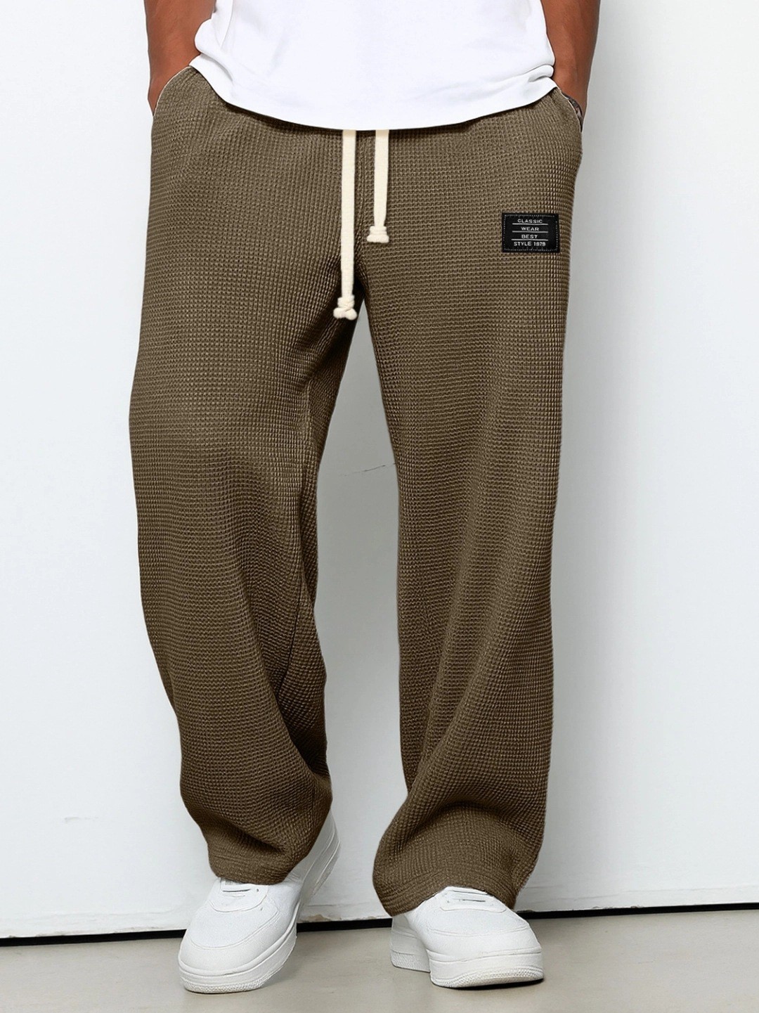 Men?s Waffle Texture Loose Wide-Leg Casual Pants