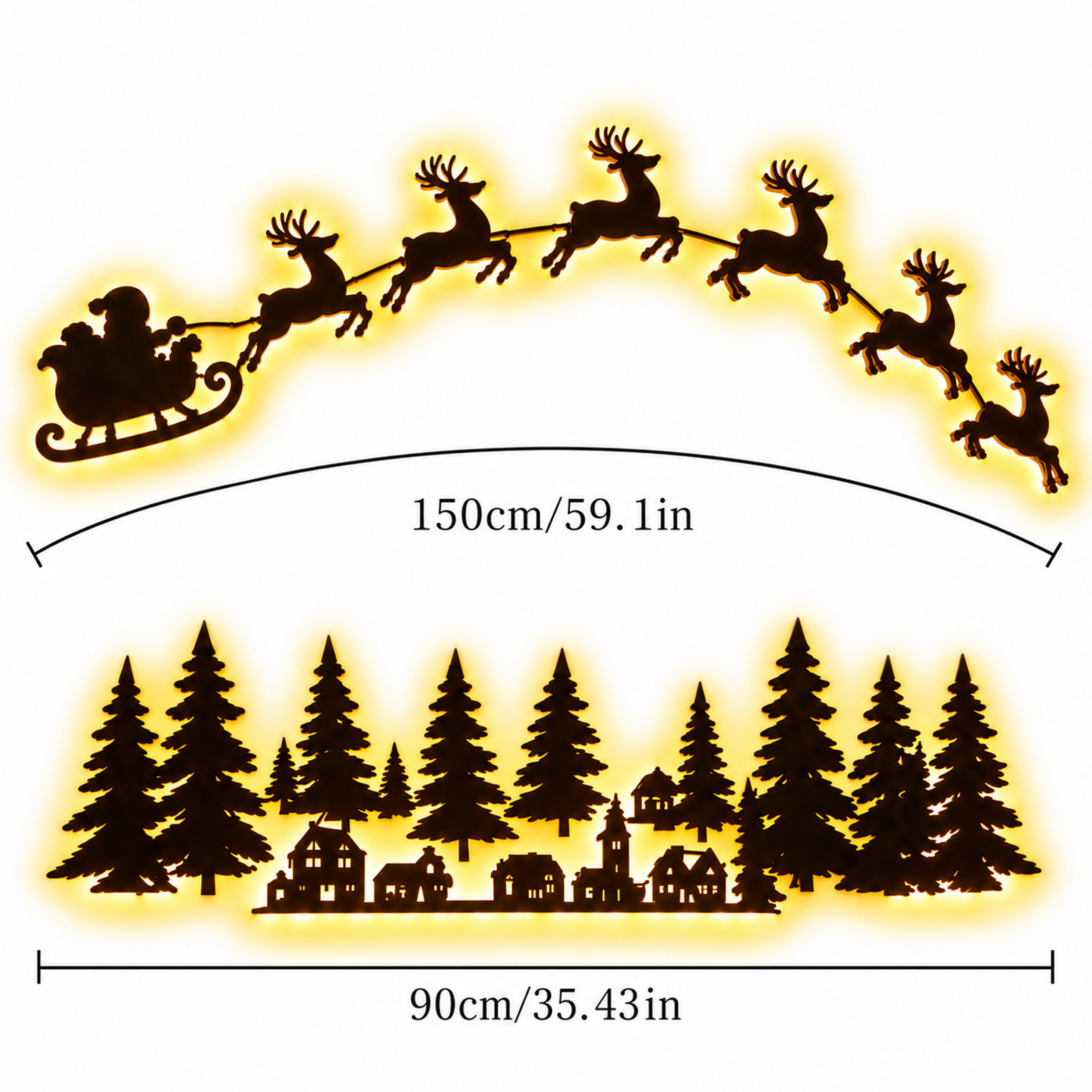 Self-Adhesive Wooden Christmas Santa Reindeer Wall Decoration with Lights