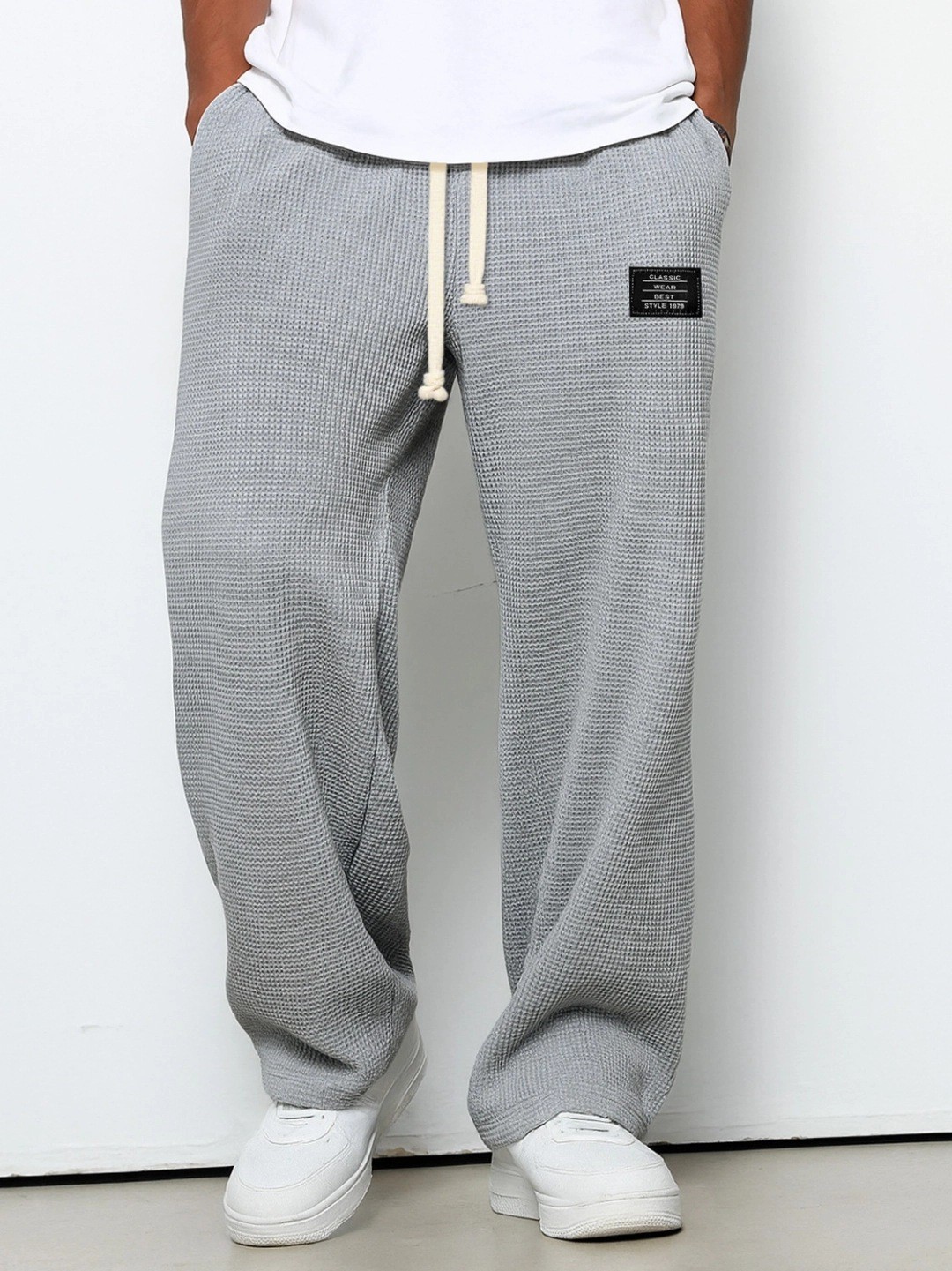 Men?s Waffle Texture Loose Wide-Leg Casual Pants