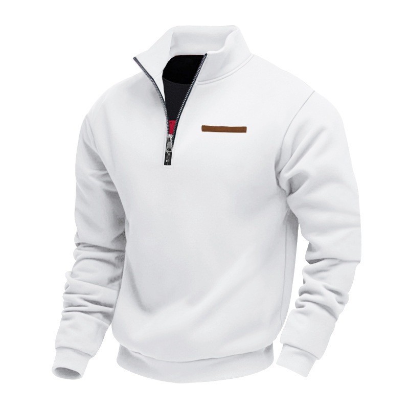 Men's Velvet Lined Half-Zip Stand Collar Pullover Solid Color Casual Loose Sweatshirt