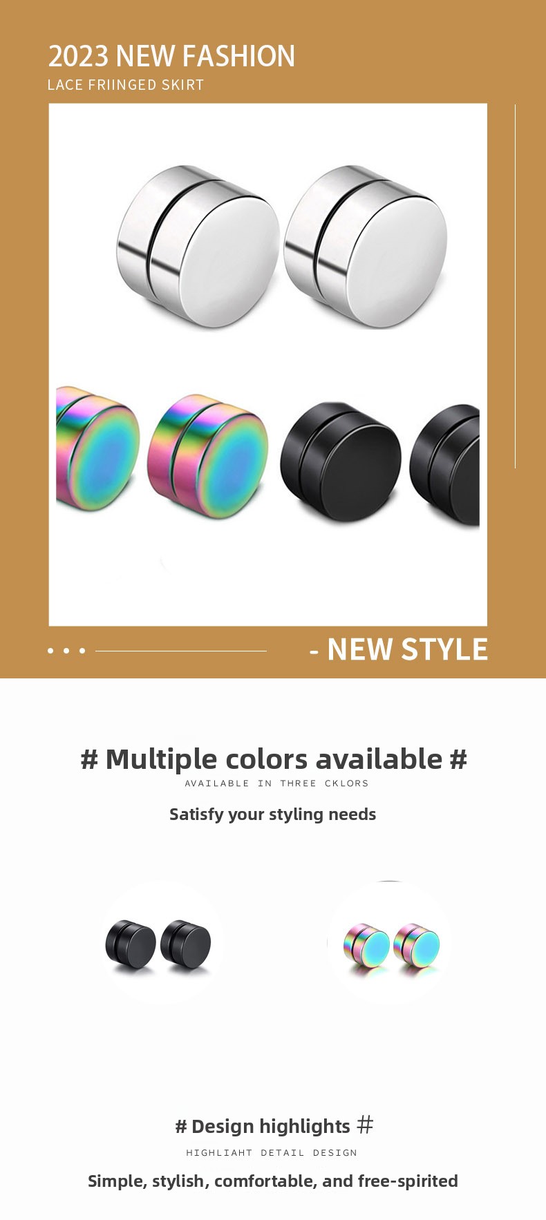 Minimalist Round Magnetic Ear Clip No Piercing Double-Sided Fake Earrings for Men and Women
