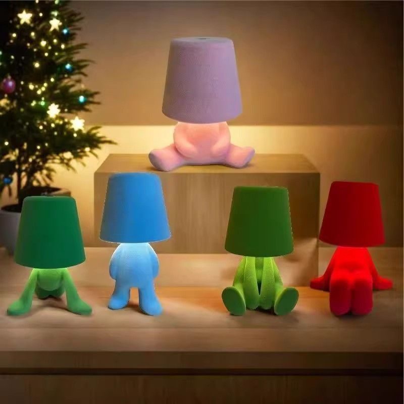 Textile-embroidered thinker figurine - rechargeable touchable night light