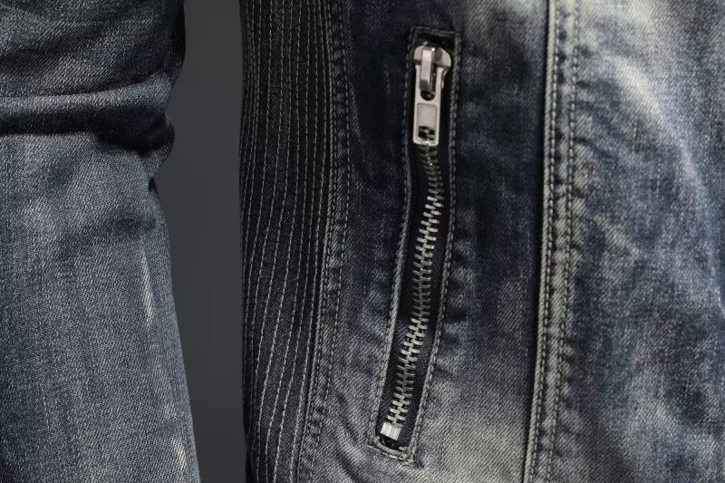 Men's Retro Solid Color Stand Collar Denim Jacket Casual Long Sleeve Outerwear