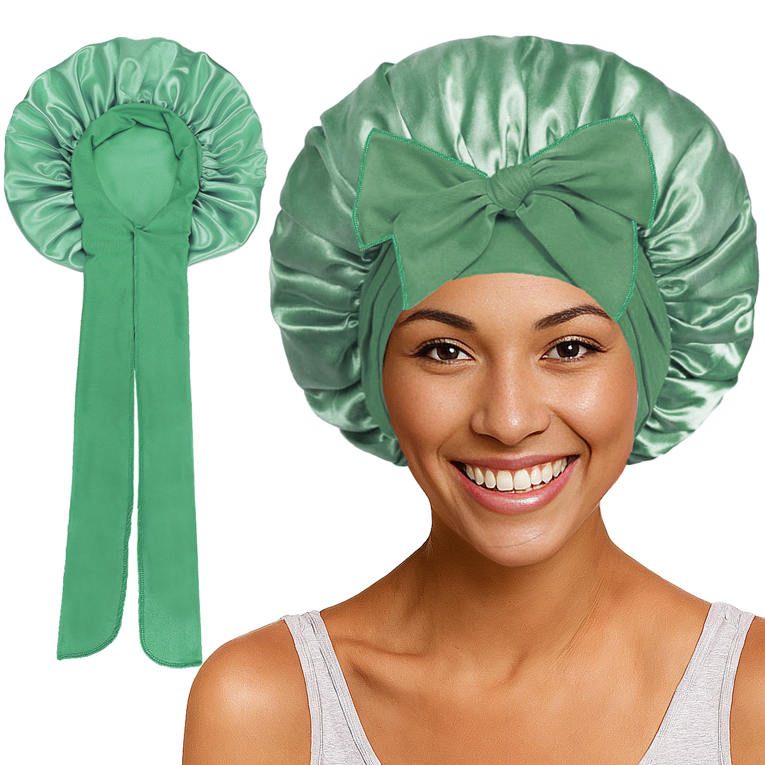 Elastic Satin Round Wide-Brimmed Headscarf Hat Solid Color Artificial Silk Nightcap