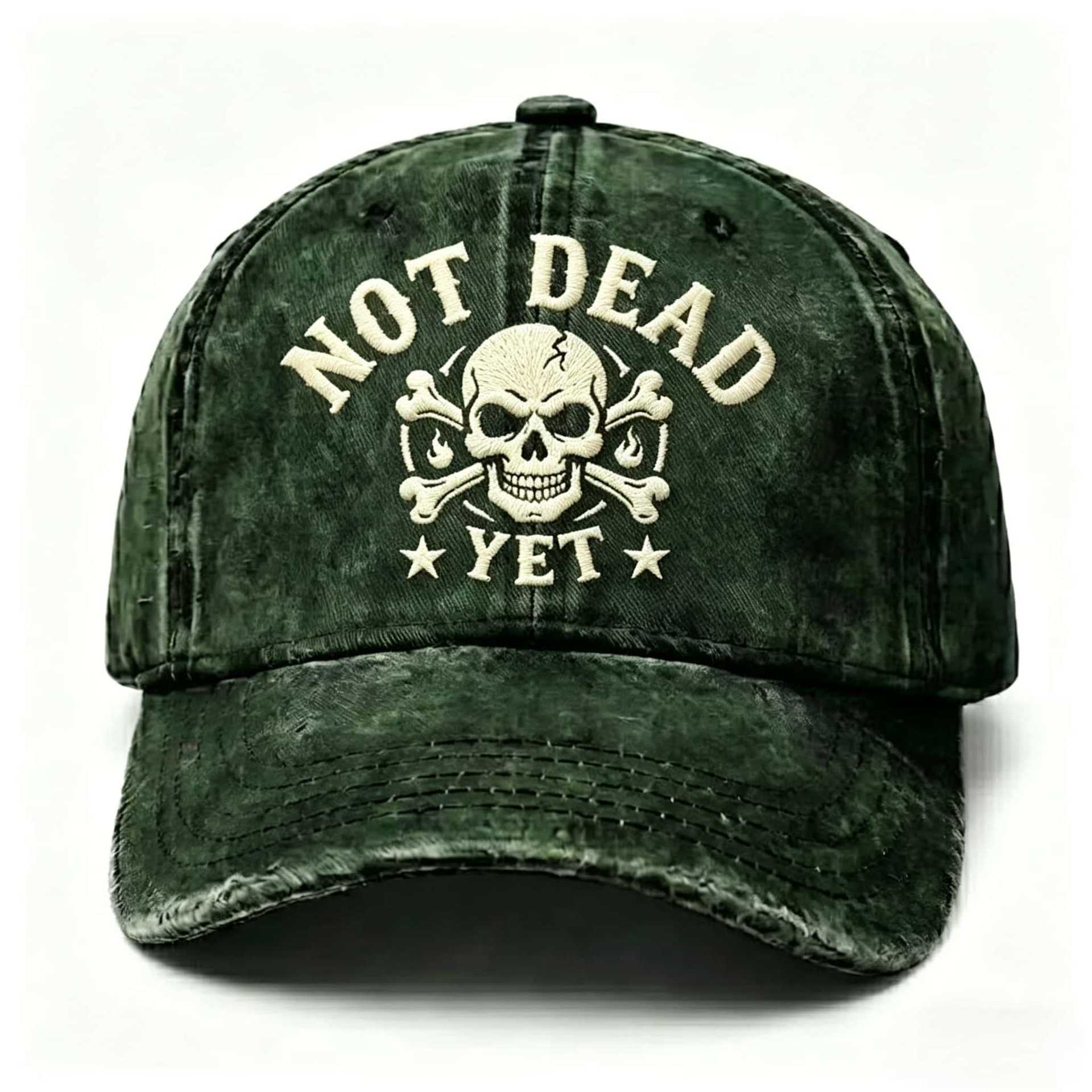 Vintage Washed Cotton Baseball Cap with Skull Embroidery