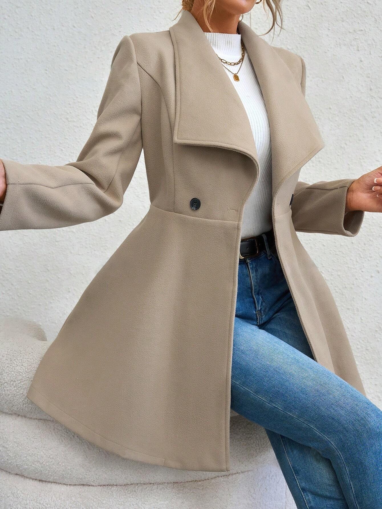 Women's Mid-Length Lapel Woolen Coat