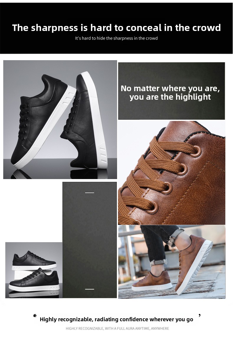 Men's Casual Sneakers PU Leather Lace-Up Flat Shoes