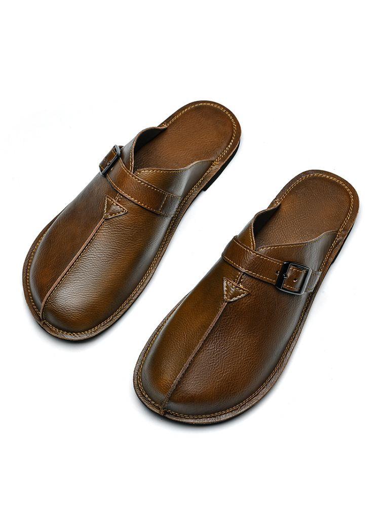 Men's Fashion Belt Buckle Slip-On Closed-Toe Casual Sandals