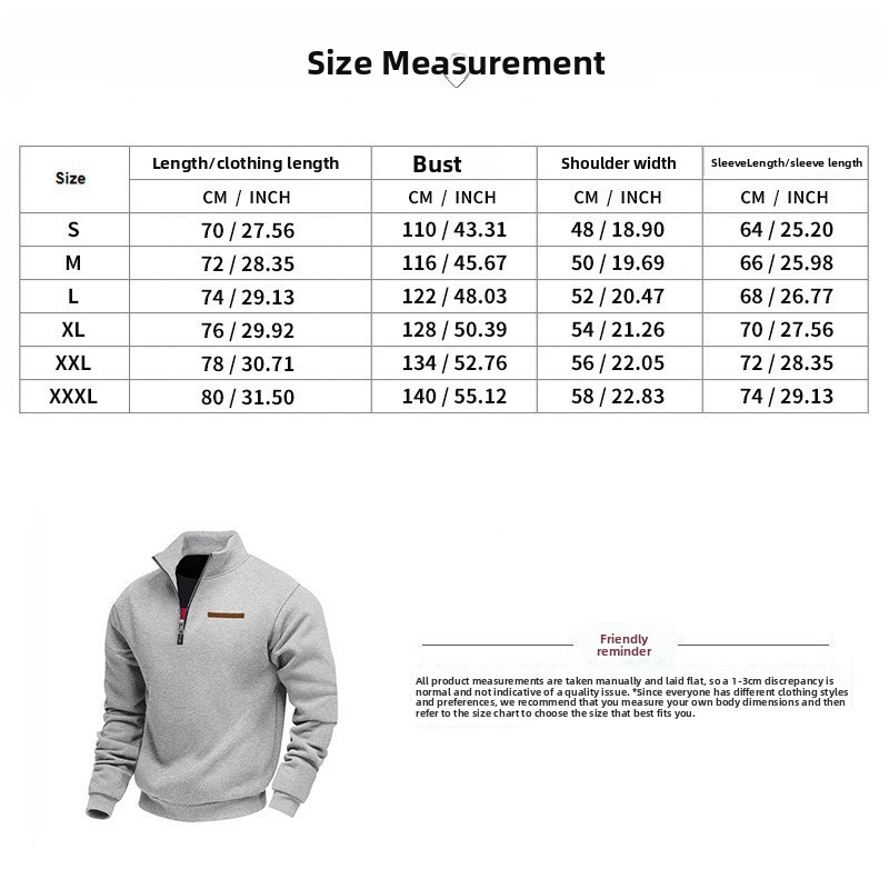 Men's Velvet Lined Half-Zip Stand Collar Pullover Solid Color Casual Loose Sweatshirt