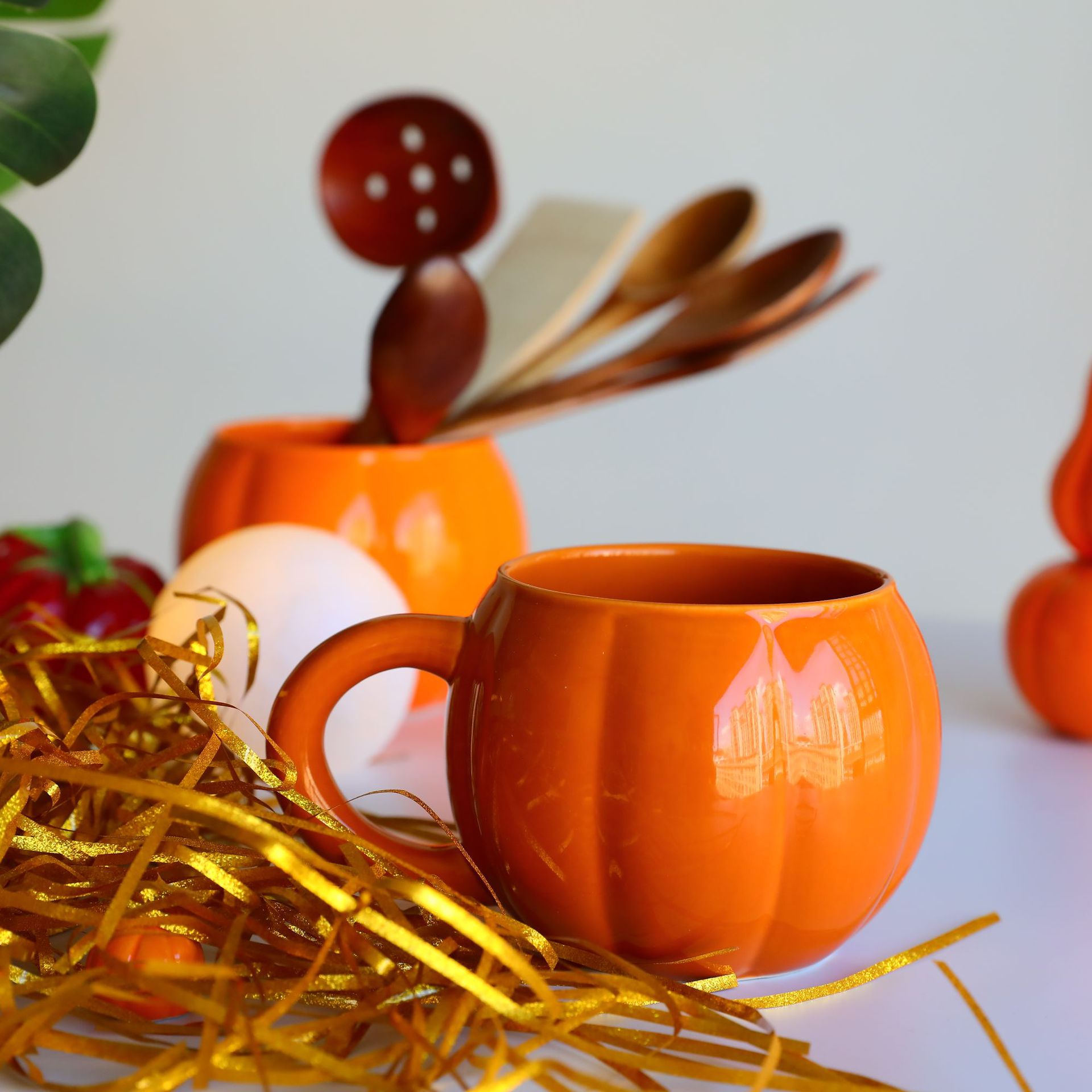 Ceramic Halloween Pumpkin Shaped Breakfast Mug