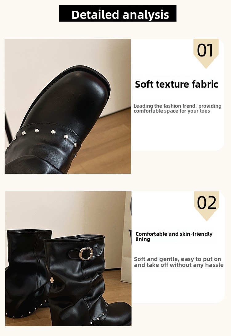 Women's solid-color pleated ankle boots