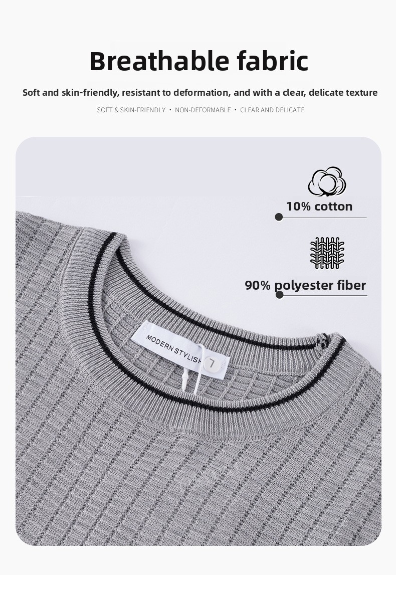 Italian Jacquard Knit Short Sleeve T Shirt Men Minimalist Breathable Casual