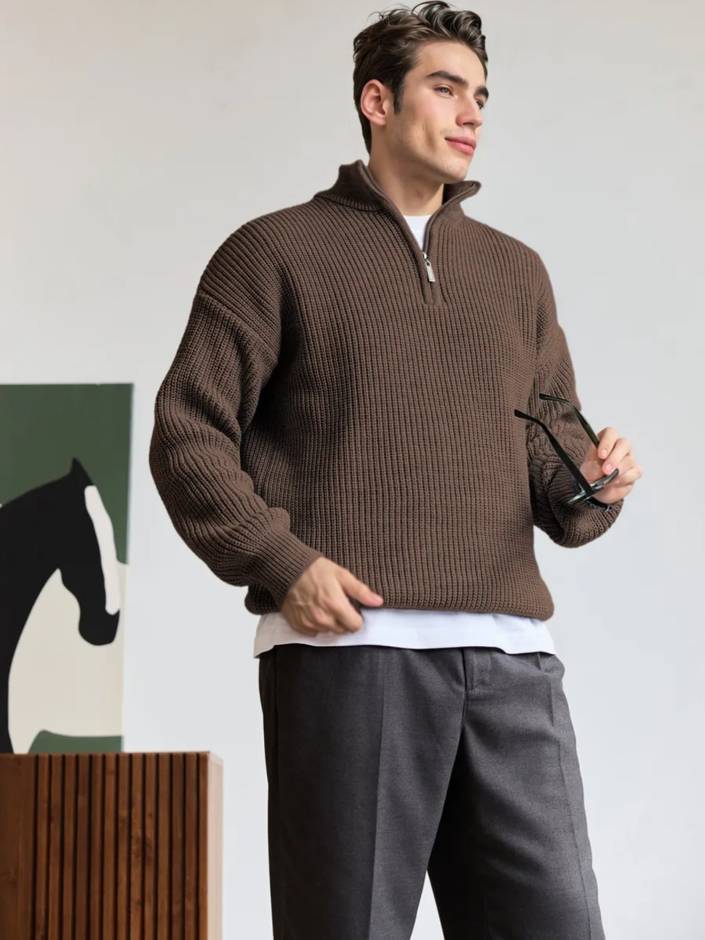 Men's Half-Zip Stand Collar Knit Pullover