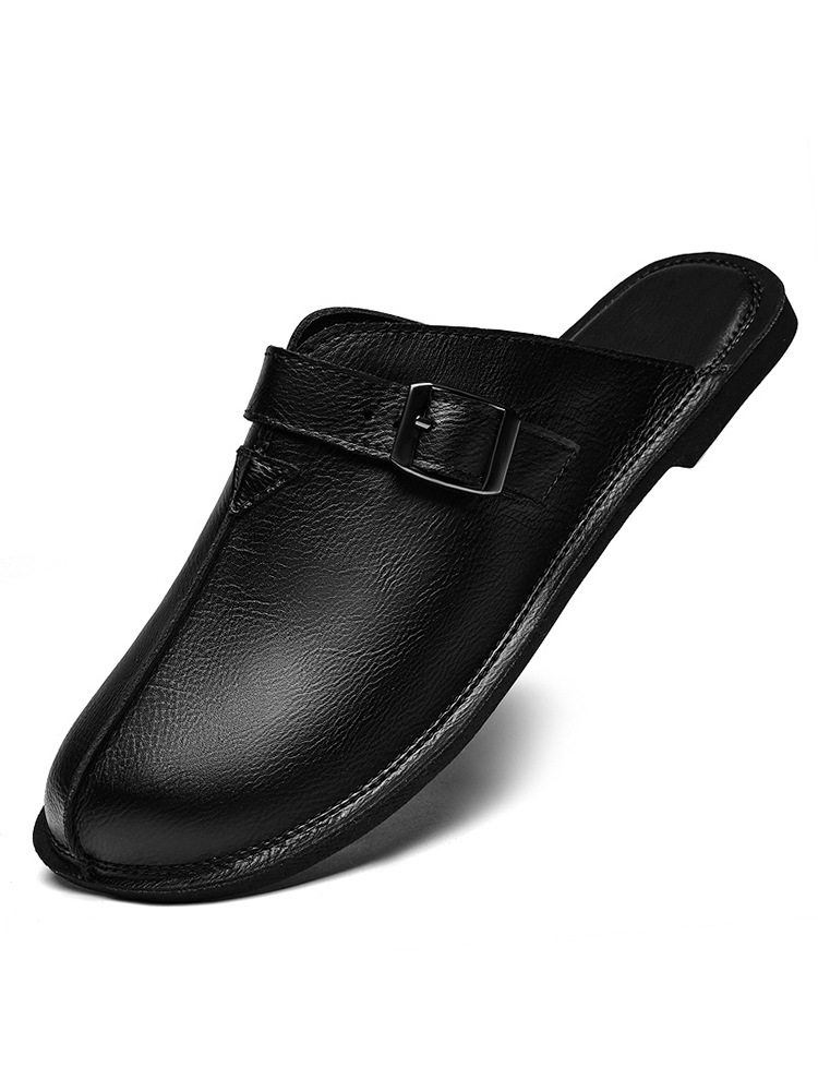 Men's Fashion Belt Buckle Slip-On Closed-Toe Casual Sandals