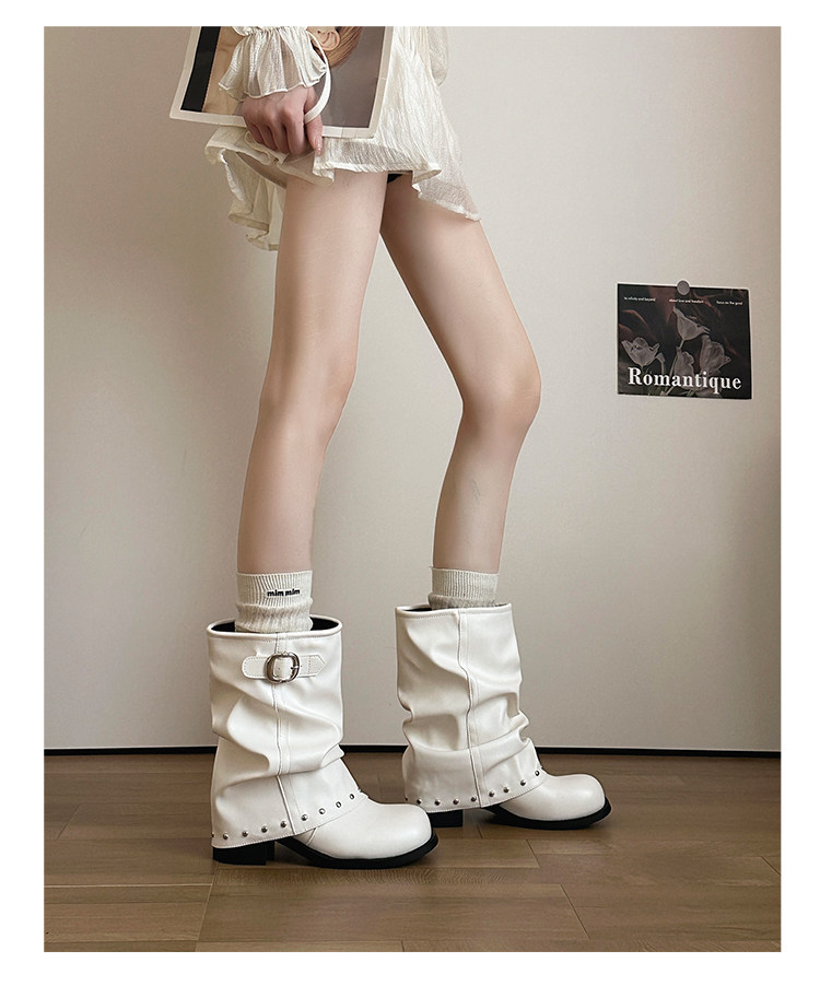 Women's solid-color pleated ankle boots