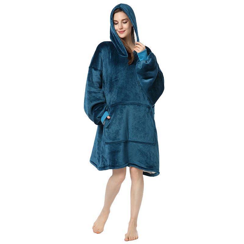 Flannel Hooded Pullover Sweatshirt Pajamas Wearable Blanket Lazy Clothes