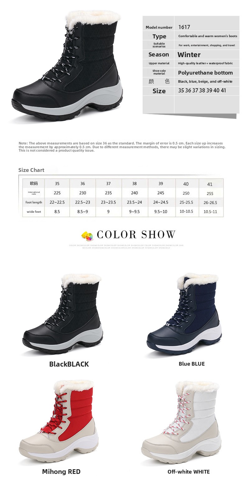 Womens Fleece-Lined High-Top Winter Snow Boots Outdoor Hiking Shoes