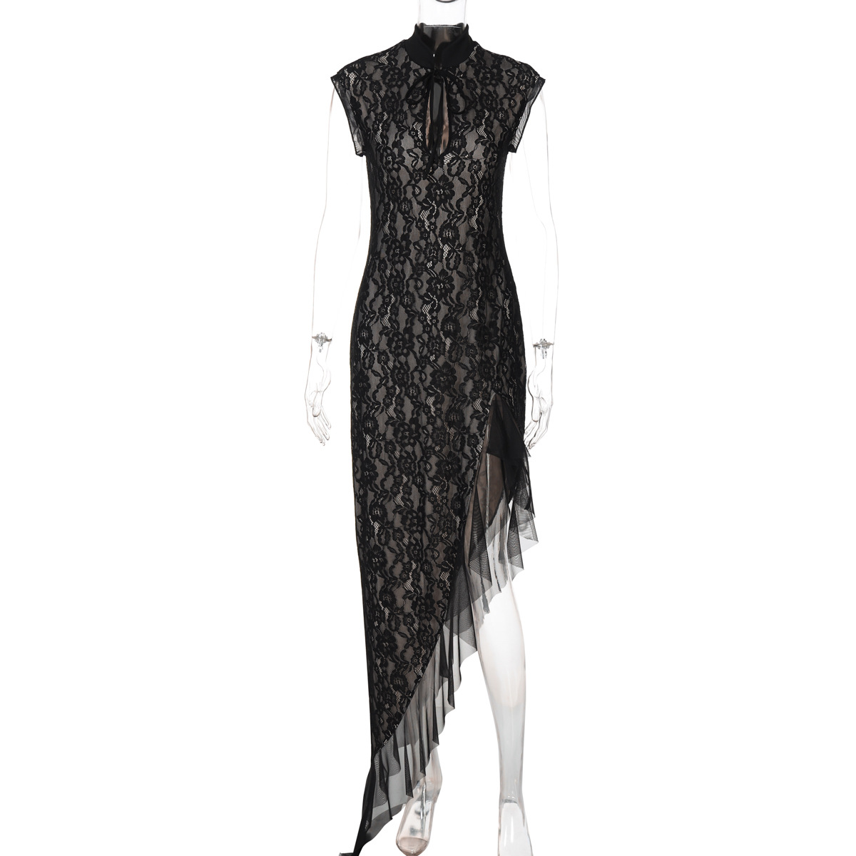 Women's Sexy Mesh See-through Lace Slim Fit Sleeveless Dress