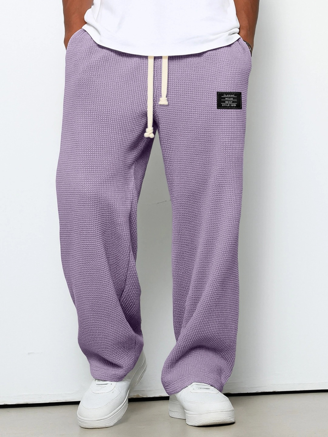 Men?s Waffle Texture Loose Wide-Leg Casual Pants