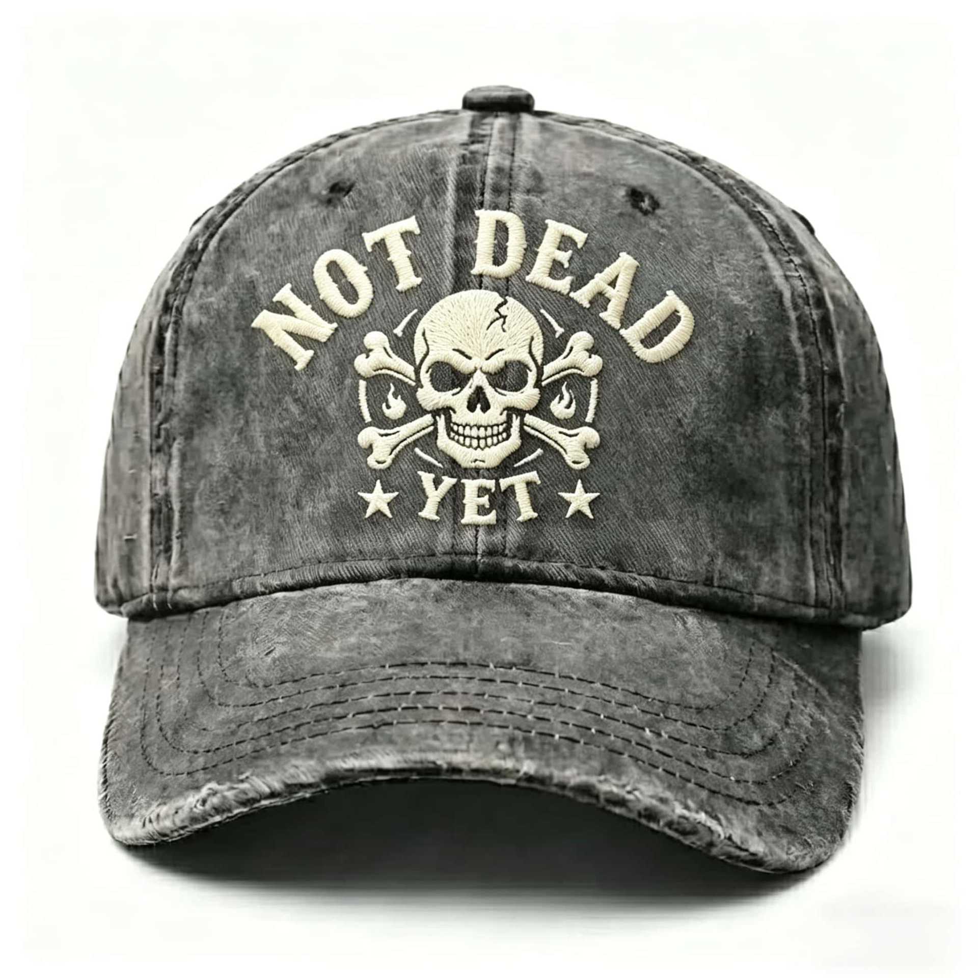 Vintage Washed Cotton Baseball Cap with Skull Embroidery