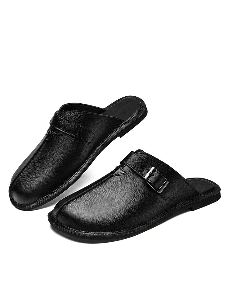 Men's Fashion Belt Buckle Slip-On Closed-Toe Casual Sandals