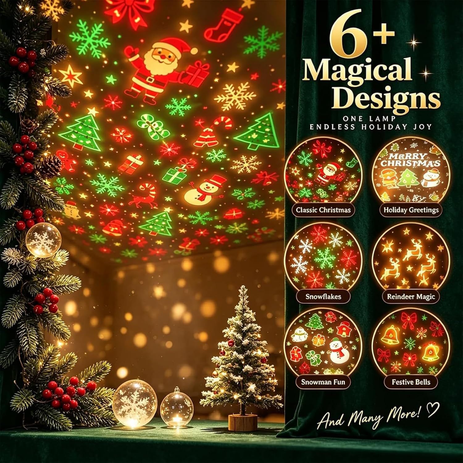 6 Scene USB Christmas Projection Light with Snowflake and Tree Patterns for Holiday Decoration