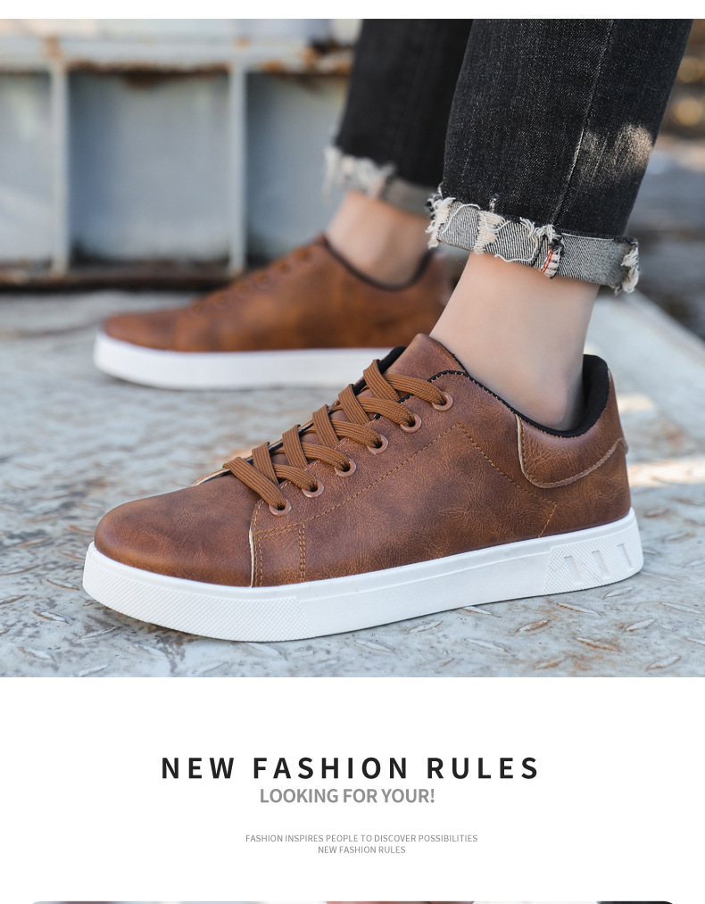 Men's Casual Sneakers PU Leather Lace-Up Flat Shoes