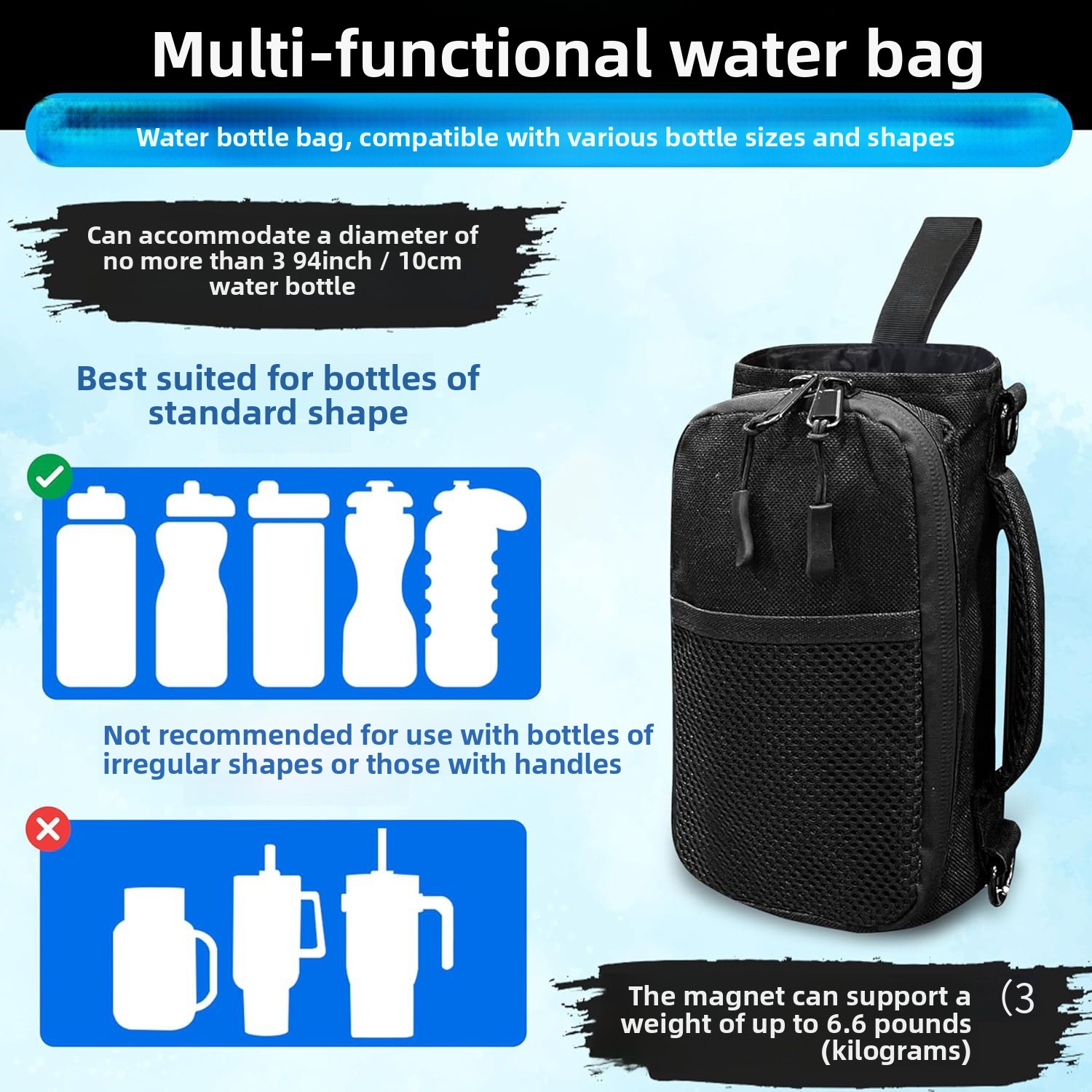 Magnetic Single-Shoulder Sports Gym Bag Water Bottle Holder Phone Pouch