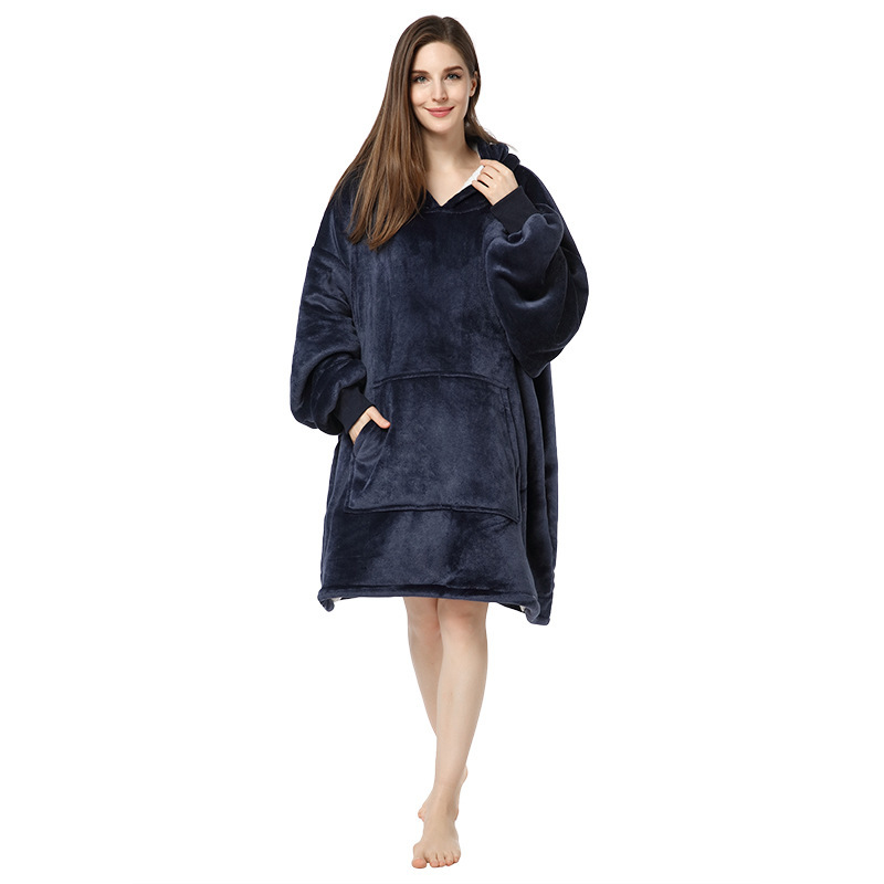 Flannel Hooded Pullover Sweatshirt Pajamas Wearable Blanket Lazy Clothes