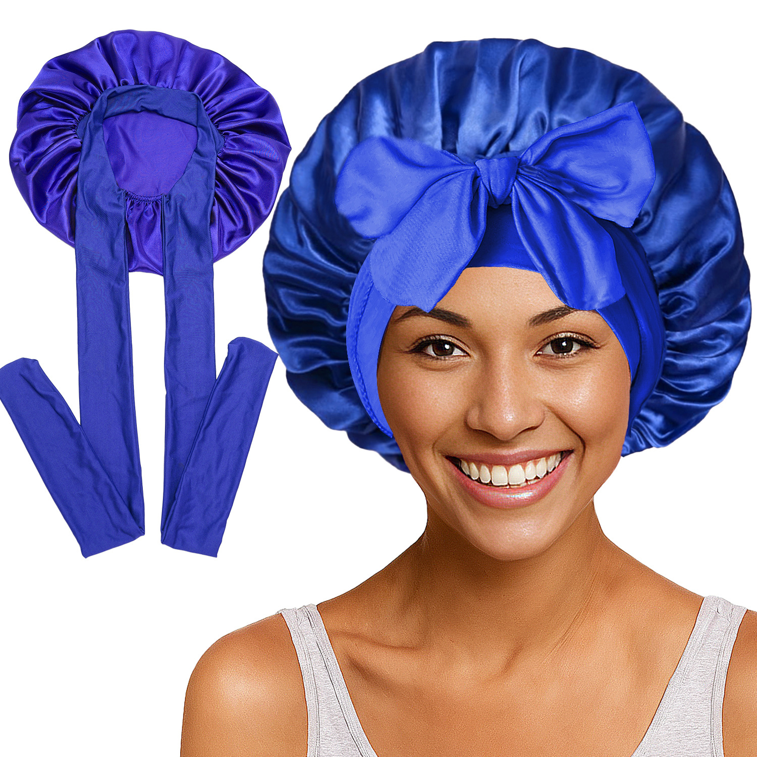 Elastic Satin Round Wide-Brimmed Headscarf Hat Solid Color Artificial Silk Nightcap