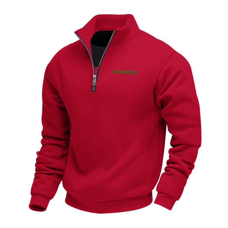 Men's Velvet Lined Half-Zip Stand Collar Pullover Solid Color Casual Loose Sweatshirt