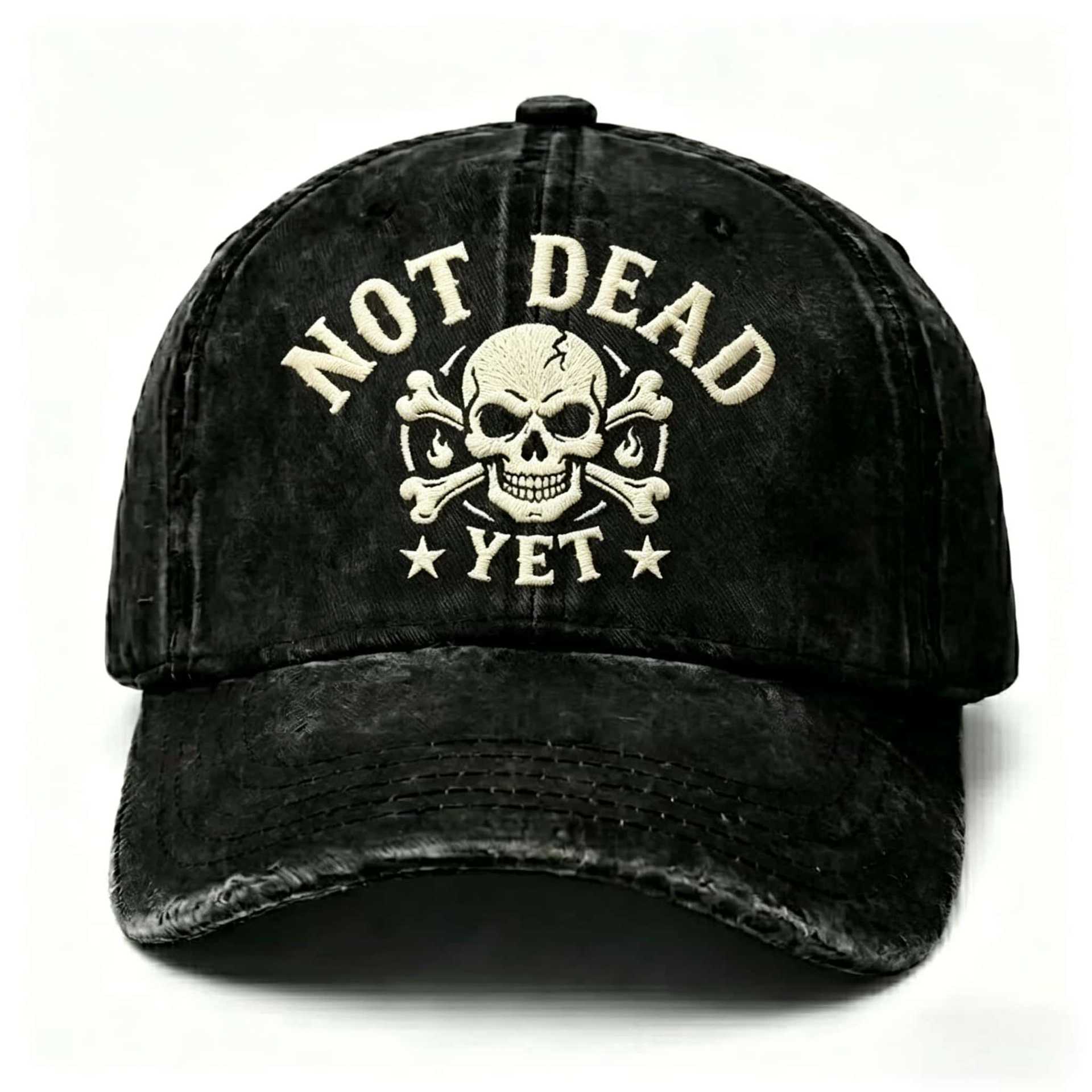 Vintage Washed Cotton Baseball Cap with Skull Embroidery