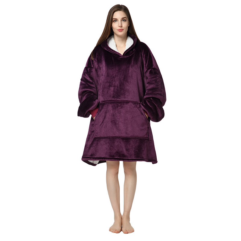 Flannel Hooded Pullover Sweatshirt Pajamas Wearable Blanket Lazy Clothes