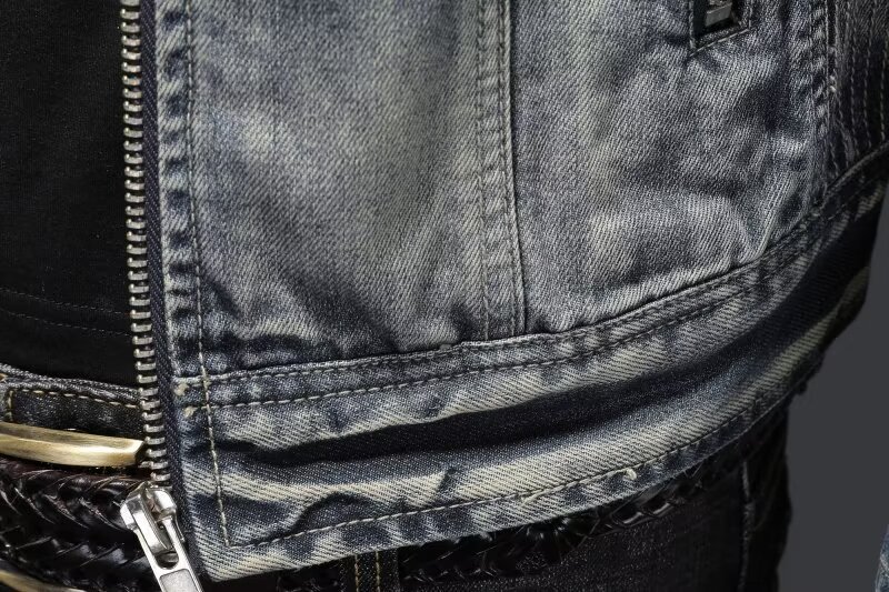 Men's Retro Solid Color Stand Collar Denim Jacket Casual Long Sleeve Outerwear
