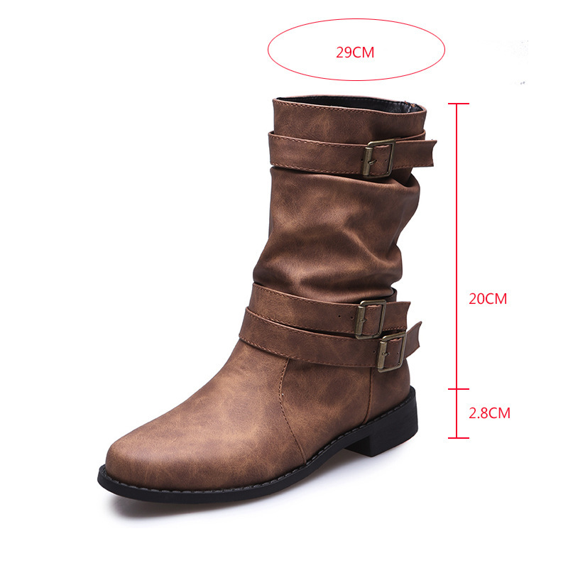 Womens Round Toe Flat Heel Sheepskin Mid Calf Boots