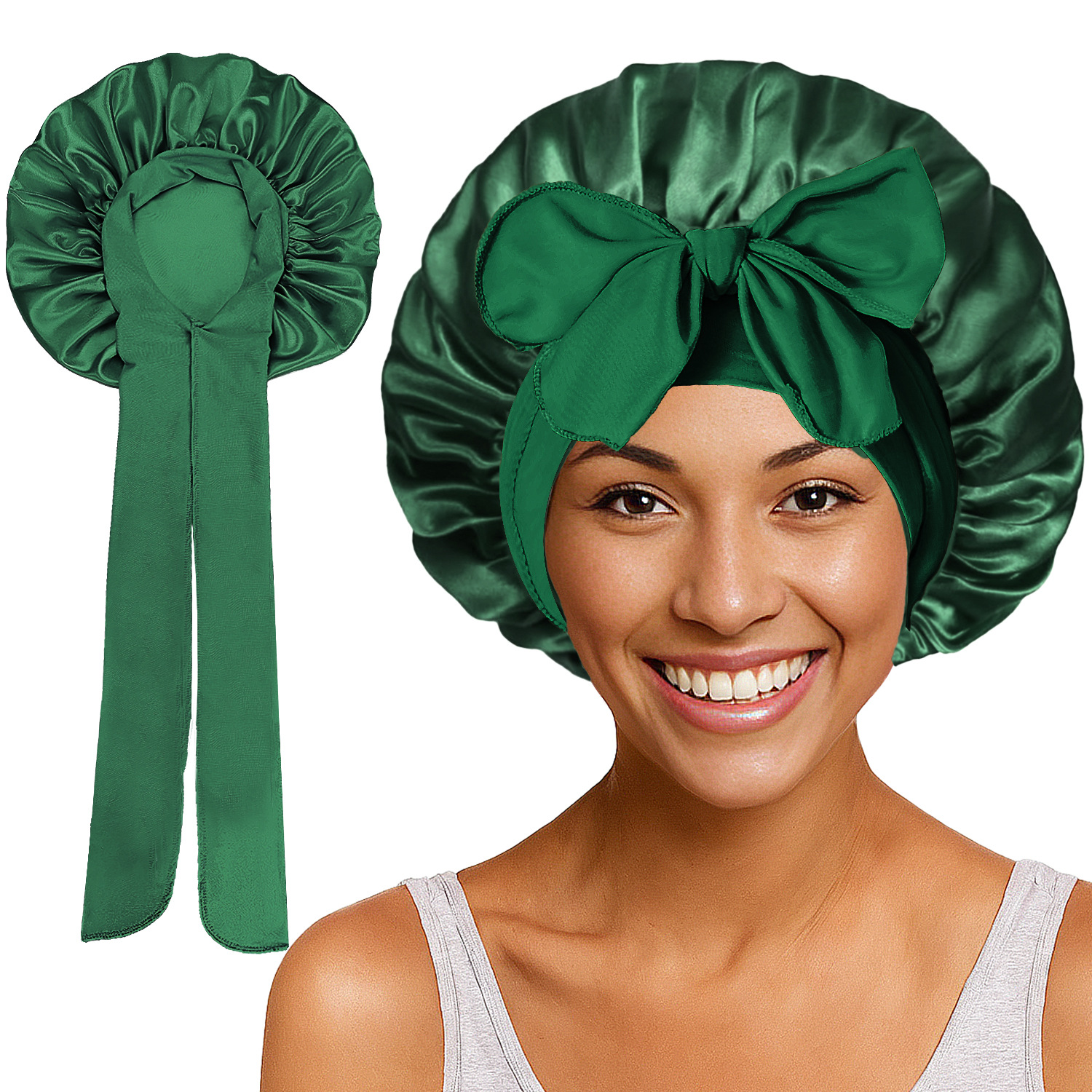 Elastic Satin Round Wide-Brimmed Headscarf Hat Solid Color Artificial Silk Nightcap