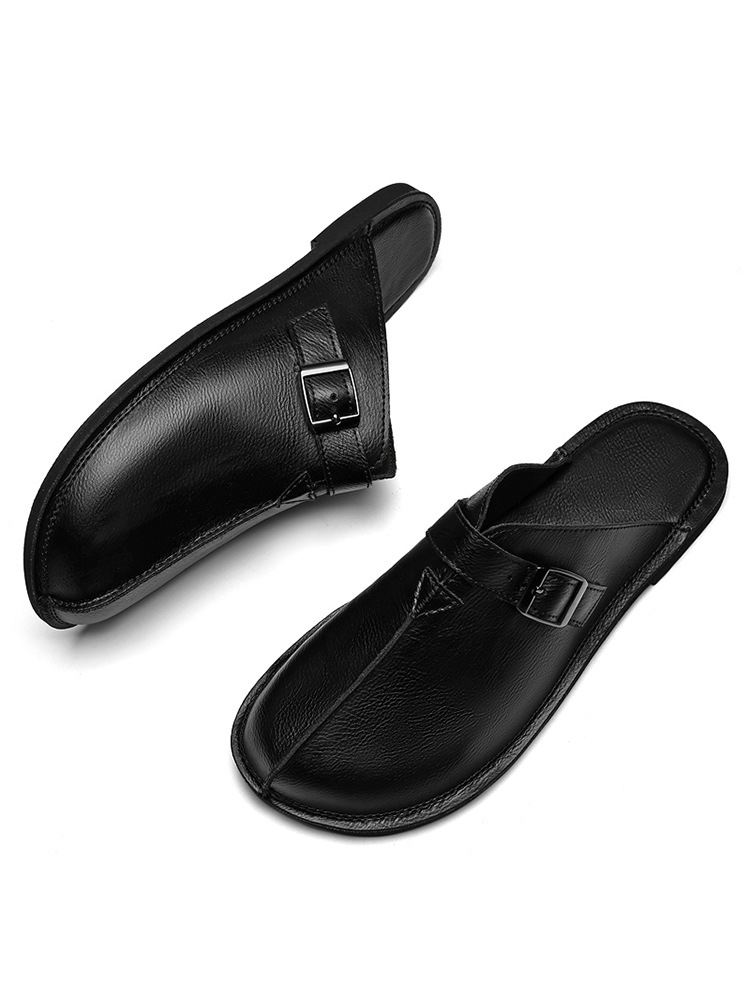 Men's Fashion Belt Buckle Slip-On Closed-Toe Casual Sandals
