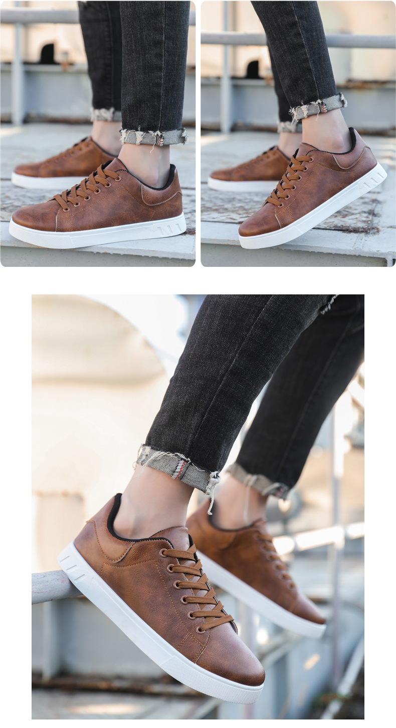 Men's Casual Sneakers PU Leather Lace-Up Flat Shoes
