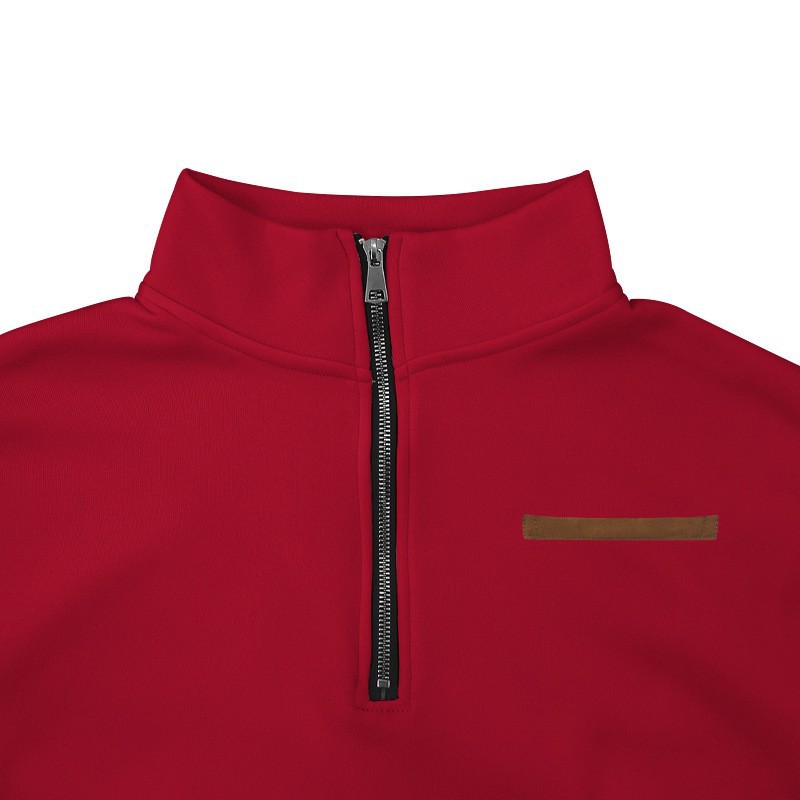 Men's Velvet Lined Half-Zip Stand Collar Pullover Solid Color Casual Loose Sweatshirt