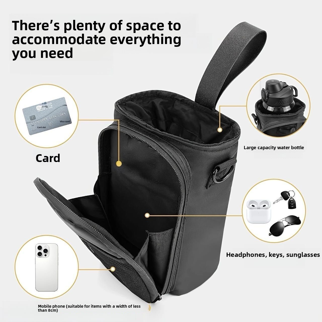 Magnetic Single-Shoulder Sports Gym Bag Water Bottle Holder Phone Pouch