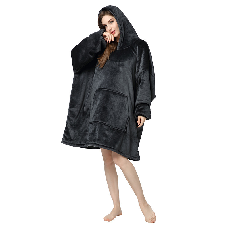 Flannel Hooded Pullover Sweatshirt Pajamas Wearable Blanket Lazy Clothes