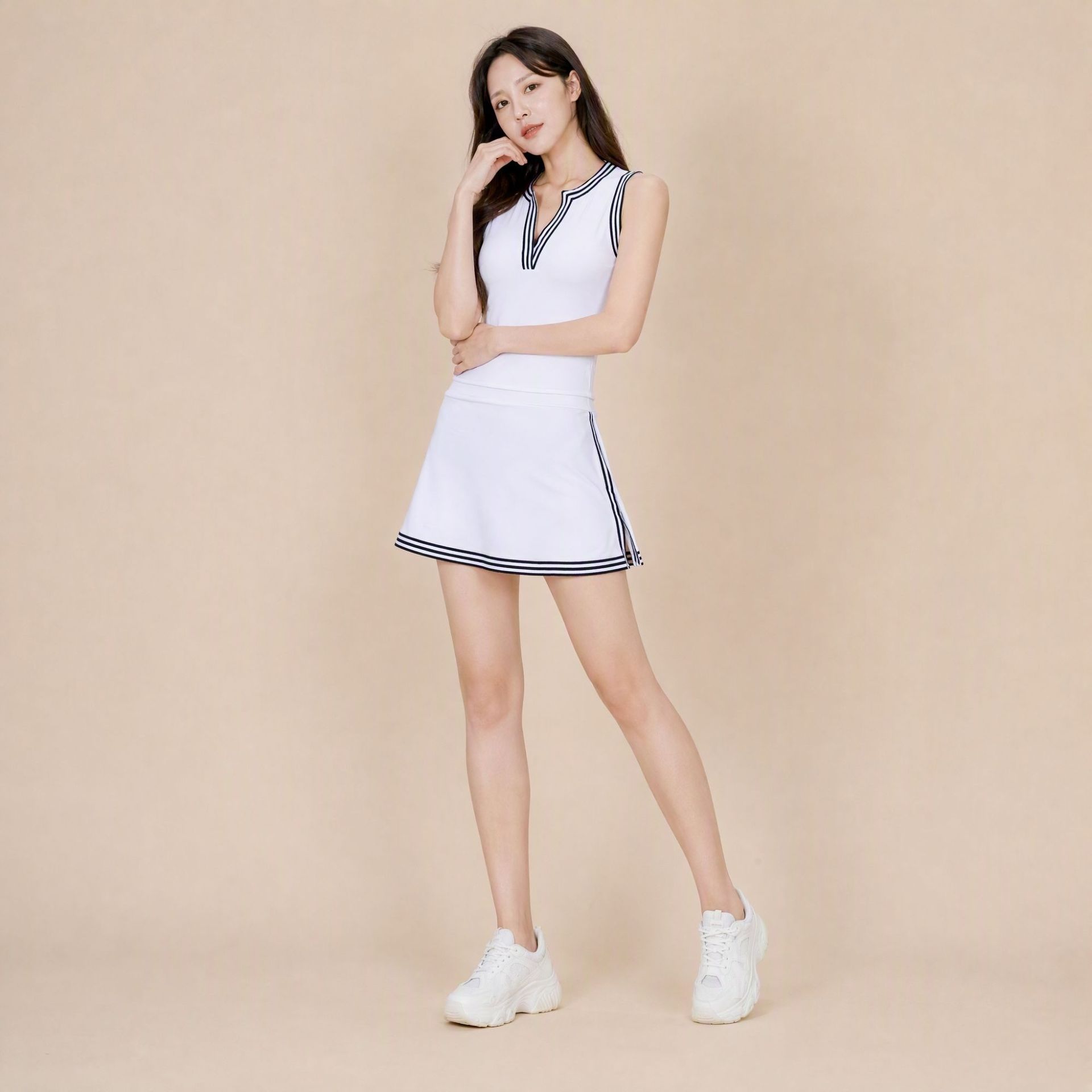 Women's quick-drying striped sleeveless deep V-neck sports golf dress