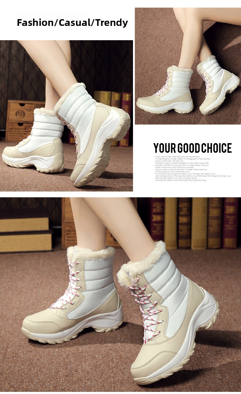 Womens Fleece-Lined High-Top Winter Snow Boots Outdoor Hiking Shoes