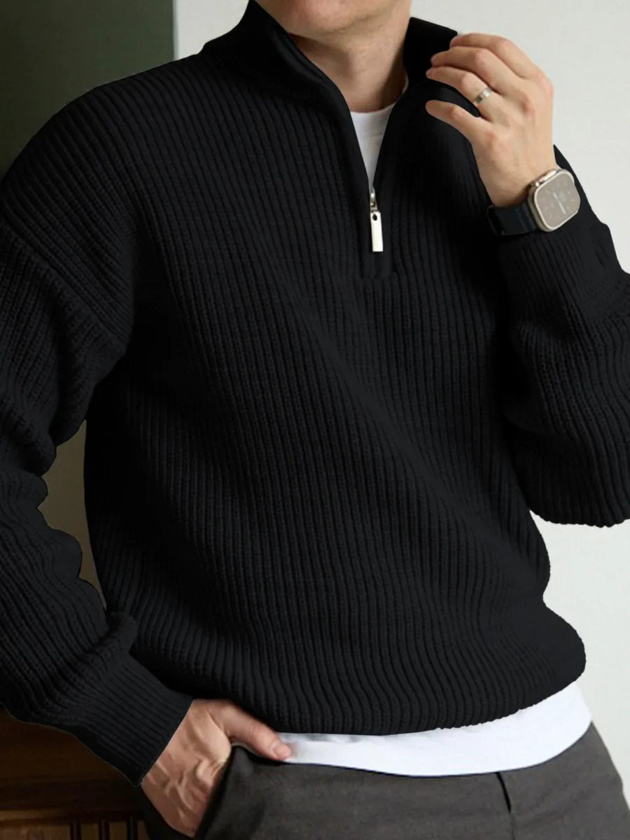 Men's Half-Zip Stand Collar Knit Pullover