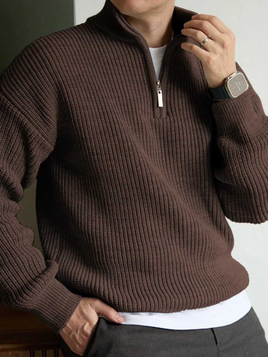 Men's Half-Zip Stand Collar Knit Pullover