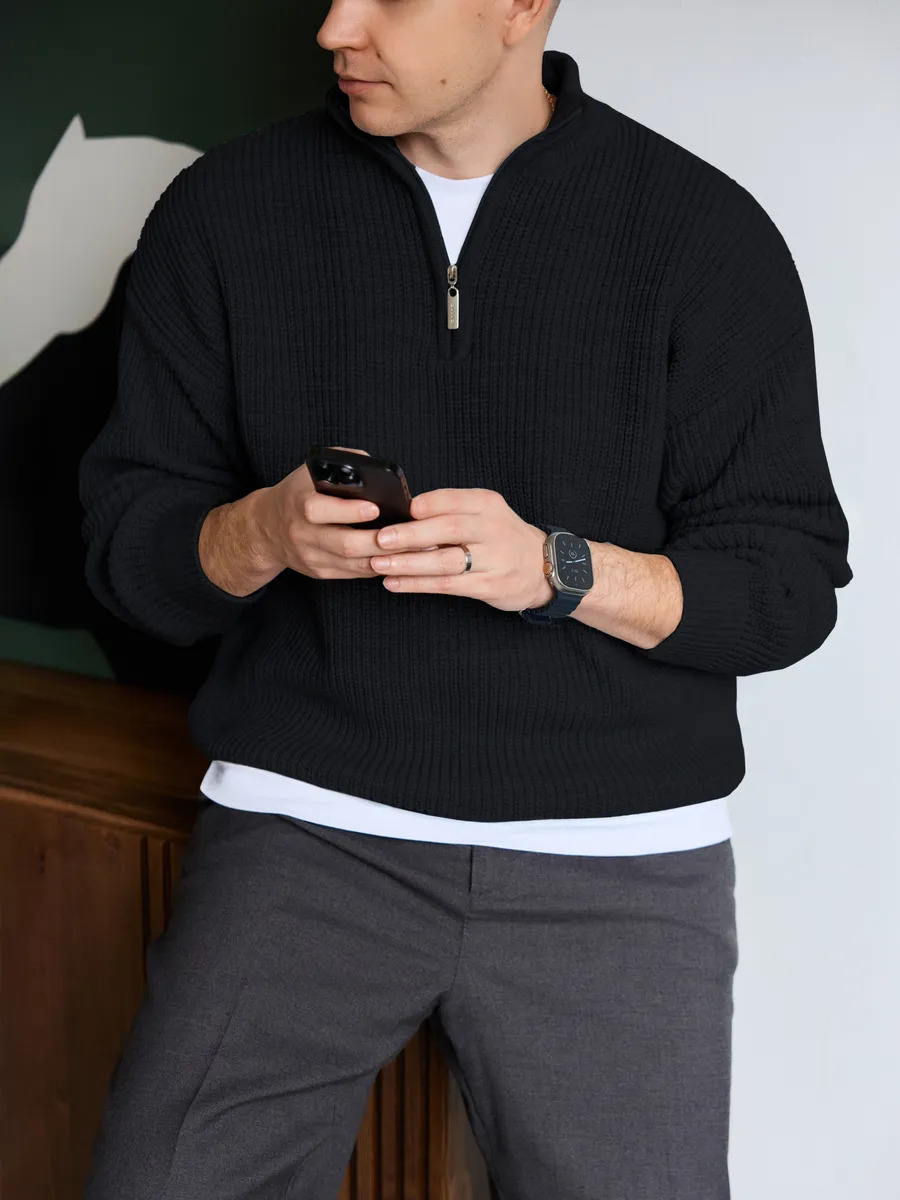Men's Half-Zip Stand Collar Knit Pullover