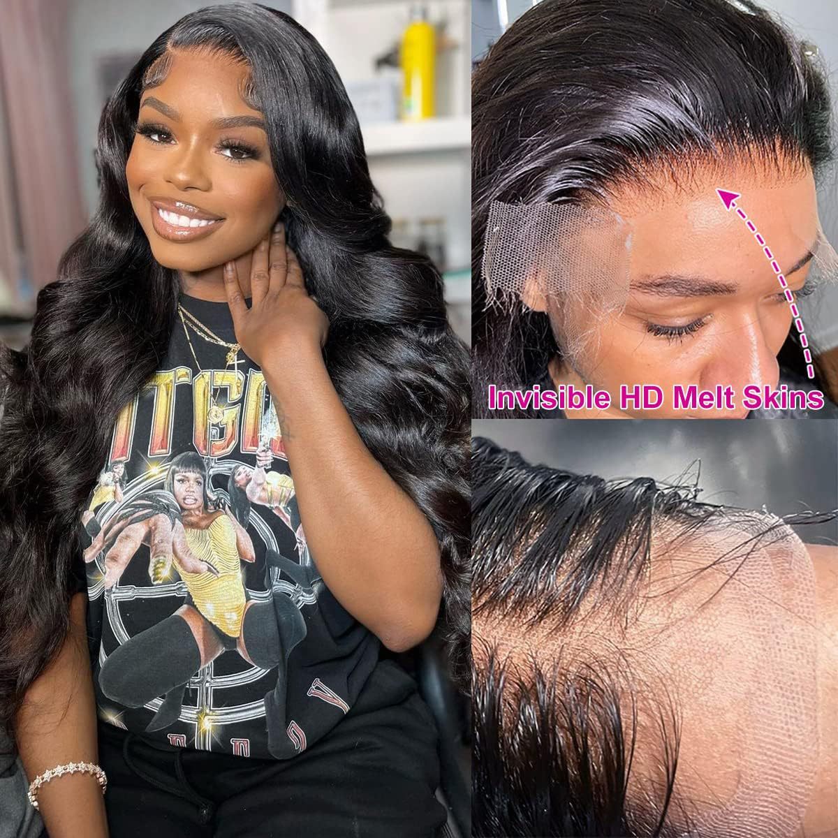 Long Curly Wavy Synthetic Full Head Cover Lace Front Wig