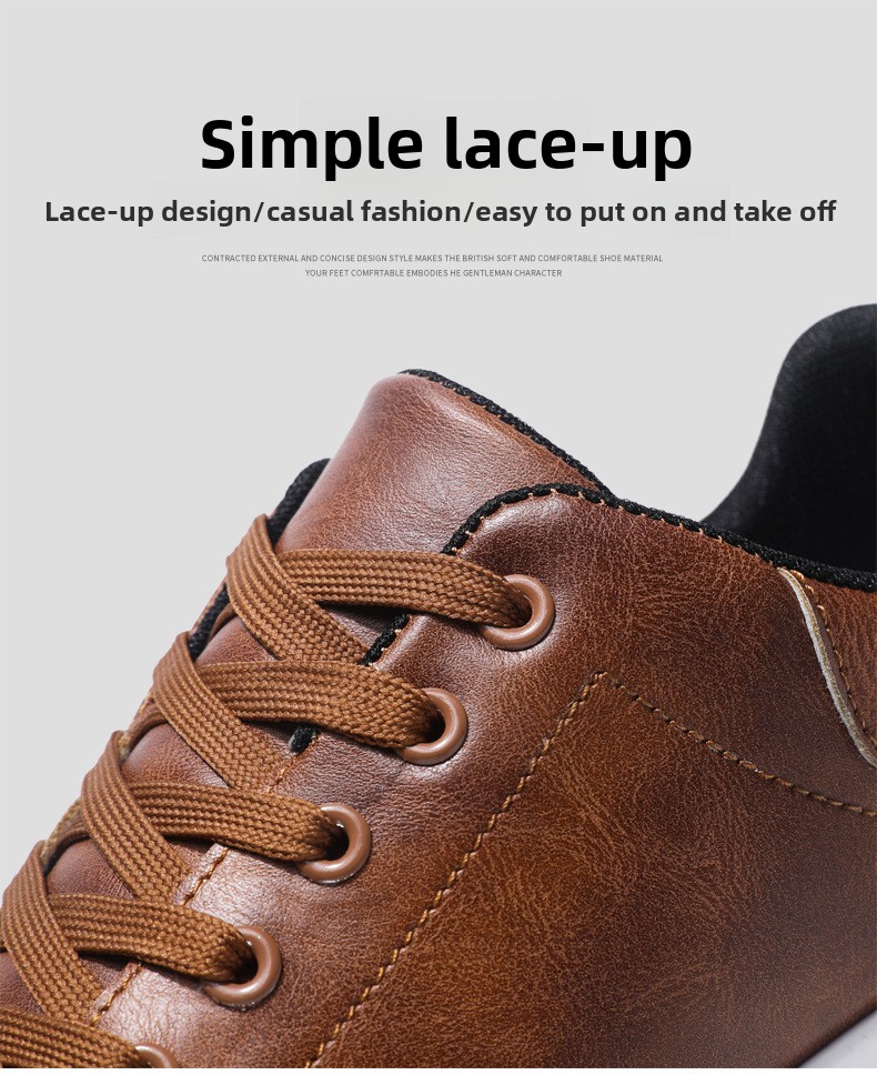 Men's Casual Sneakers PU Leather Lace-Up Flat Shoes