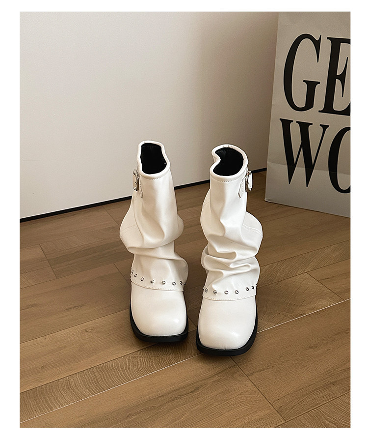 Women's solid-color pleated ankle boots