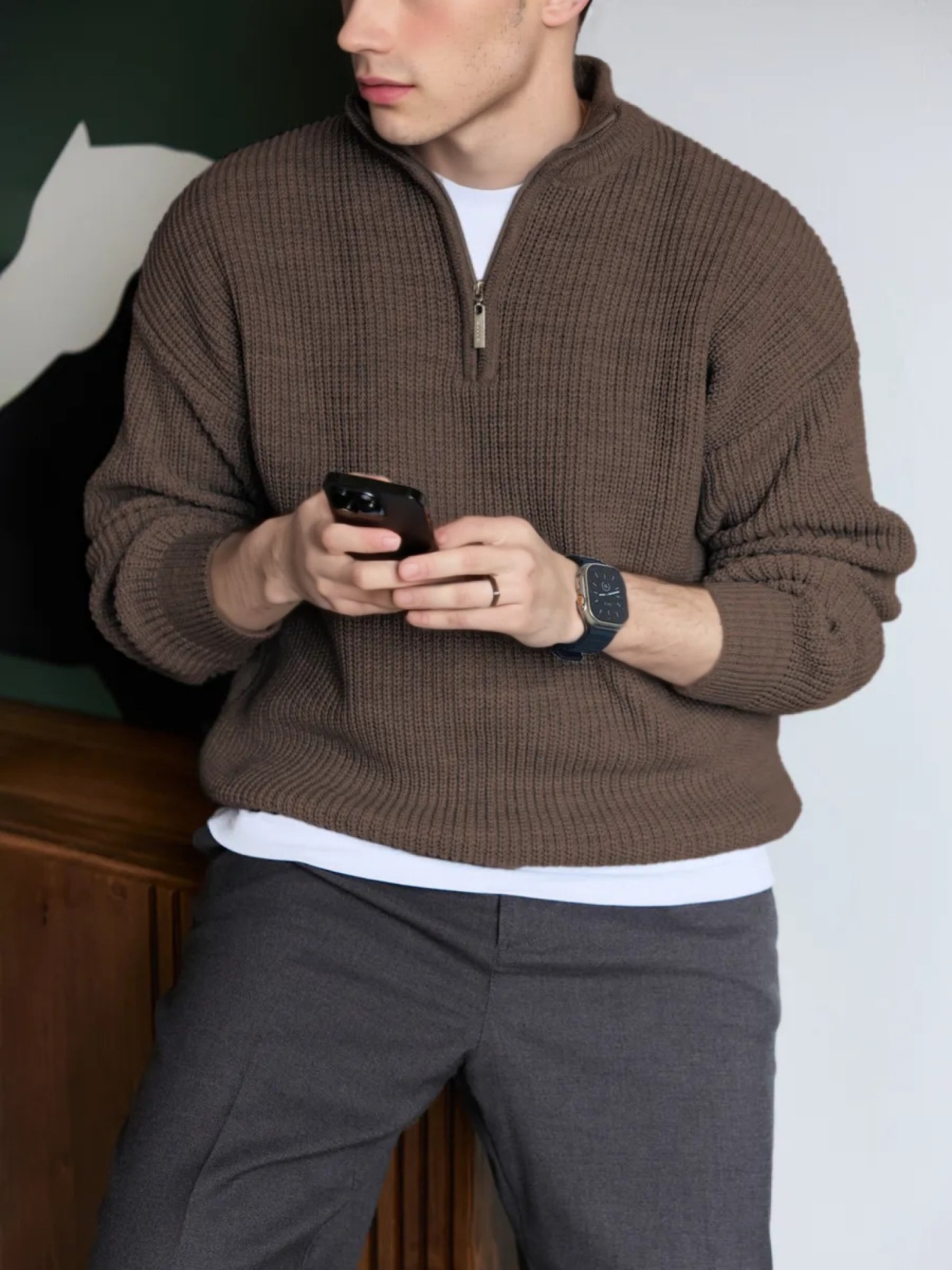 Men's Half-Zip Stand Collar Knit Pullover